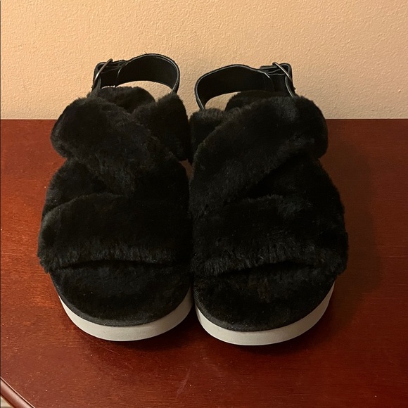 Koolaburra Black Fuzzy Sandals by Ugg - Picture 1 of 10